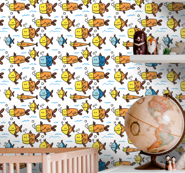 Papel tapiz peces diversión de dibujos animados acuáticos - TenVinilo