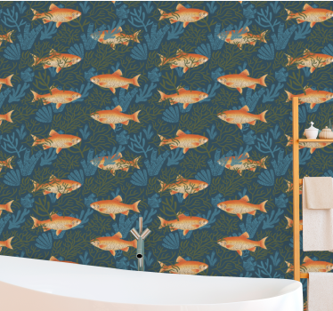 Papel tapiz peces motivo realista azul y naranja. - TenVinilo
