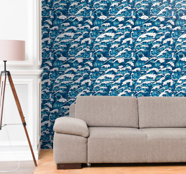 Papel tapiz peces olas oceánicas dinámicas - TenVinilo