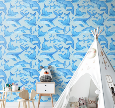 Papel tapiz peces patrones de ballenas acuáticas - TenVinilo