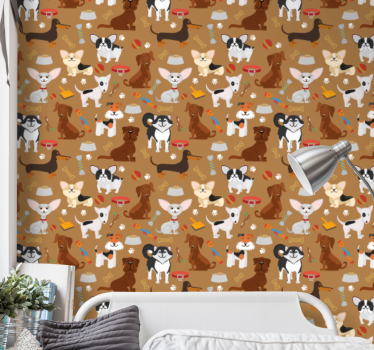 Papel tapiz perros cachorros juguetones - TenVinilo