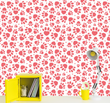 Papel tapiz perros corazones con huellas de patas - TenVinilo
