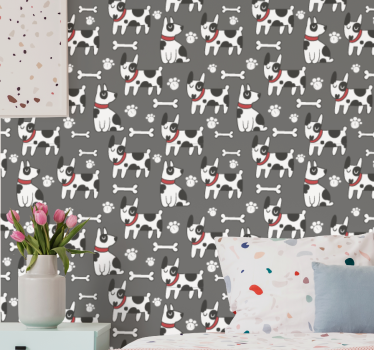 Papel tapiz perros ilustración canina juguetona - TenVinilo