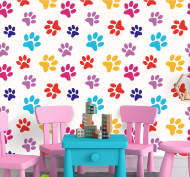 Papel tapiz perros patrones de patas de colores - TenVinilo