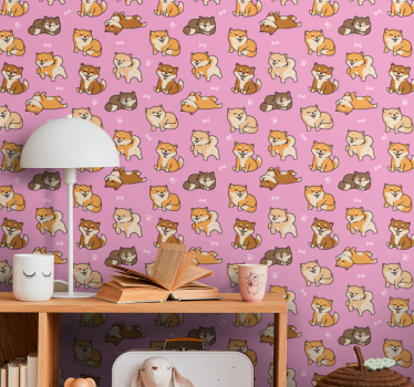 Papel tapiz perros shiba inu juguetón - TenVinilo