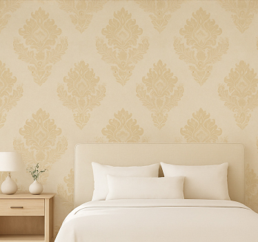 Papel tapiz recámara matrimonial damasco beige clásico - TenVinilo