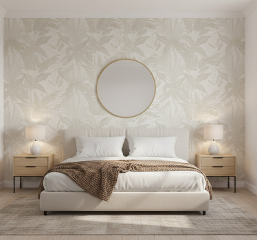 Papel tapiz recámara matrimonial mural botánico beige - TenVinilo