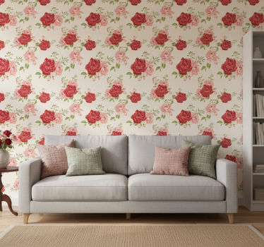 Papel tapiz flores rosas elegantes - TenVinilo