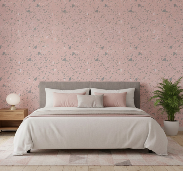Papel tapiz textura terrazo rosa y gris - TenVinilo