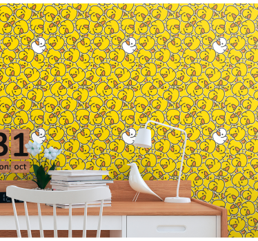 Papel pintado amarillo patrón de patitos - TenVinilo