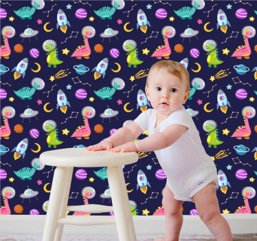 Papeles de pared modernos Dinosaurios espaciales de diseño lindo - TenVinilo