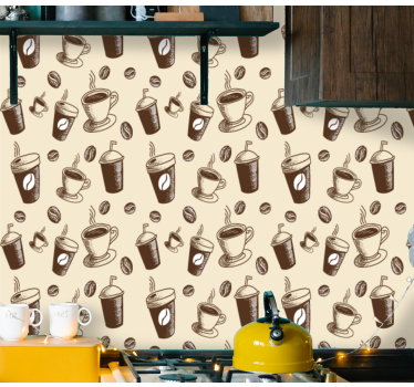 Papeles de pared modernos Gran patrón con tazas de café en grano - TenVinilo