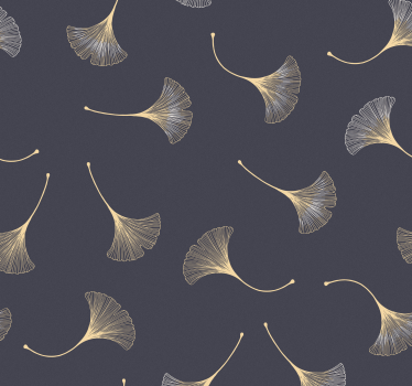 Papeles de pared modernos Hoja de ginkgo azul marino y dorado - TenVinilo