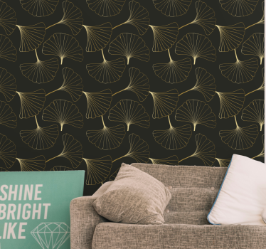 Papeles de pared modernos Hojas de ginkgo carbón dorado - TenVinilo