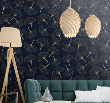 Papeles de pared modernos Hojas de ginkgo dorado 3d - TenVinilo