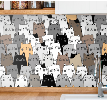 Papeles de pared modernos Patrón de gatos de dibujos animados col - TenVinilo