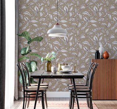 Papel pintado comedor marrón de plantas café - TenVinilo